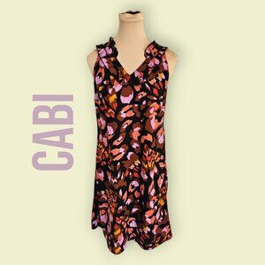 Cabi Brown Purple Pink Ruffle Mini Dress Sz XS